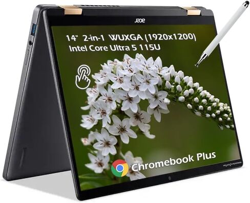 Acer Chromebook Plus Spin 514 2-in-1 14" Touchscreen Laptop, Intel Core Ultra 5 115U, 8GB LPDDR5X, 512GB Pcle SSD, Backlit KB, Wi-Fi6E, Bluetooth 5.3, Chrome OS, Steel Gray, w/Stylus Pen, W/GaLiMu in Kuwait