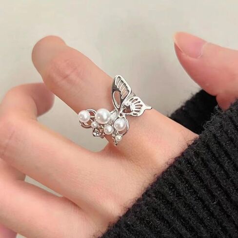 Elegant Bow Knot Pearl Rings for Women s Adjustable Opening Butterfly Tie Open Statement Ring Promise Engagement Rings Anniversary Wedding Band Jewelry s in Saudi Arabia