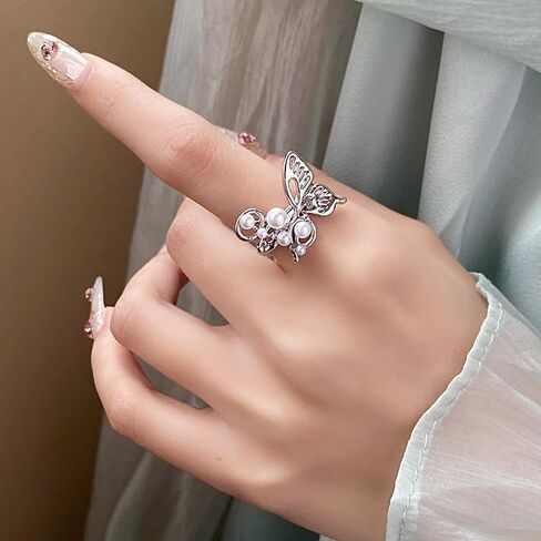 Elegant Bow Knot Pearl Rings for Women s Adjustable Opening Butterfly Tie Open Statement Ring Promise Engagement Rings Anniversary Wedding Band Jewelry s in Saudi Arabia