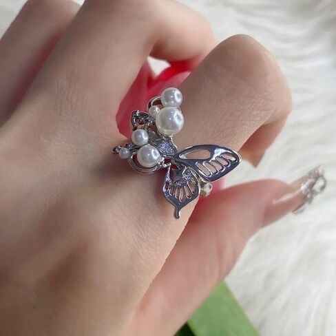 Elegant Bow Knot Pearl Rings for Women s Adjustable Opening Butterfly Tie Open Statement Ring Promise Engagement Rings Anniversary Wedding Band Jewelry s in Saudi Arabia