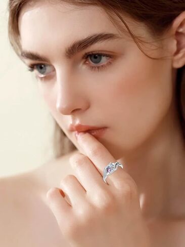 Rings for Women Amethyst Diamond Rings February April Birthstone Branch Statement Promise Band Rings Anniversary Jewelry Bridal Wedding Engagement Eternity Valentine's Mothers Day Birthday Gifts for Her Wife in Saudi Arabia