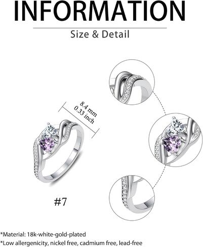 Rings for Women Amethyst Diamond Rings February April Birthstone Branch Statement Promise Band Rings Anniversary Jewelry Bridal Wedding Engagement Eternity Valentine's Mothers Day Birthday Gifts for Her Wife in Saudi Arabia