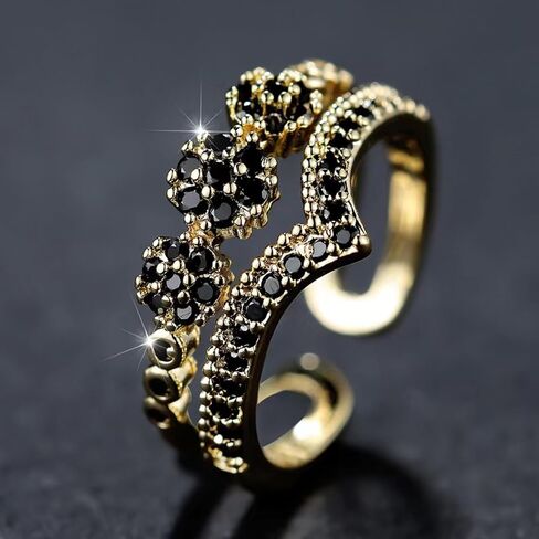 Crown Flower Ring Statement Boho Gold Adjustable Jewelry Cubic Zirconia Rings Engagement Wedding Ring Stack Anniversary Birthday Gifts for Women in Kuwait