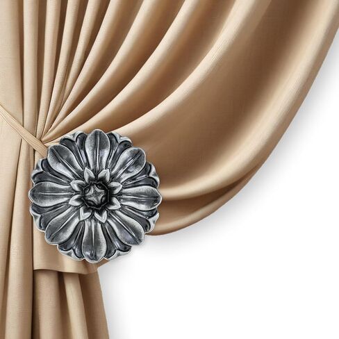 Vintage Curtain-Holdbacks Set of 2 Curtain Tiebacks Wall Mounted with Screws Classic Decorative Curtain Holders for Drapes Window Treatment Holdbacks (Flower-Black) in Kuwait