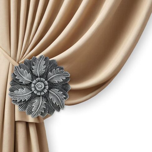 Vintage Curtain-Holdbacks Set of 2 Curtain Tiebacks Wall Mounted with Screws Classic Decorative Curtain Holders for Drapes Window Treatment Holdbacks (Flower-Black) in Kuwait