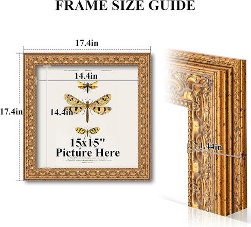 15x15 Ornate Vintage Gold Picture Frame - Single Frame, 15 x 15 Classic Poster Frame for Art Prints & Gallery Walls in Kuwait