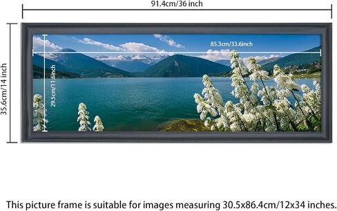 12x34 Panoramic Picture Frame Black Solid Wood, Suitable for Photo/Painting/Poster/Puzzle (S23B1234) in Saudi Arabia