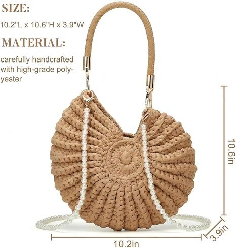 Crochet Seashell Bag for Women - Handmade Beachy Shoulder Purse with Pearl Chain, Woven Shell Crossbody Handbag for Summer Vacation and Beach Trips, Unique Gift in Saudi Arabia