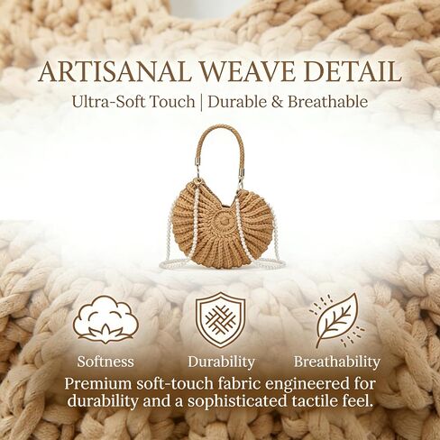 Crochet Seashell Bag for Women - Handmade Beachy Shoulder Purse with Pearl Chain, Woven Shell Crossbody Handbag for Summer Vacation and Beach Trips, Unique Gift in Saudi Arabia