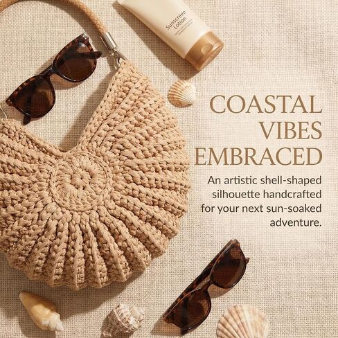 Crochet Seashell Bag for Women - Handmade Beachy Shoulder Purse with Pearl Chain, Woven Shell Crossbody Handbag for Summer Vacation and Beach Trips, Unique Gift in Saudi Arabia