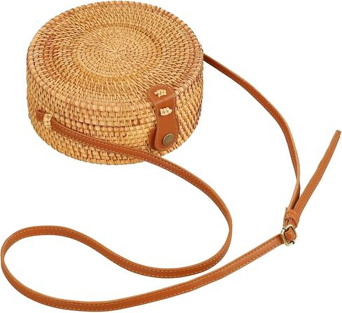 Handwoven Round Rattan Straw Bag for Women in Kuwait