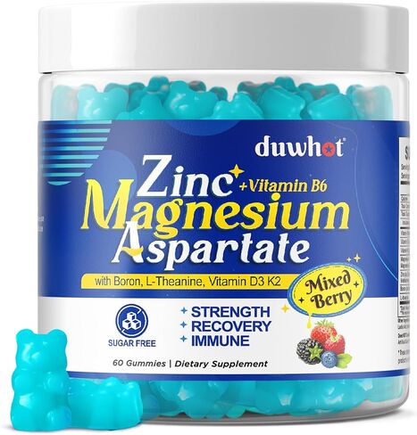 Magnesium Zinc Supplement, Zinc Magnesium Aspartate with Vitamin B6 D3 K2, L-Theanine & Boron, Muscle Recovery, Energy Support, Bone Health, Sugar Free 60 Gummies in Kuwait