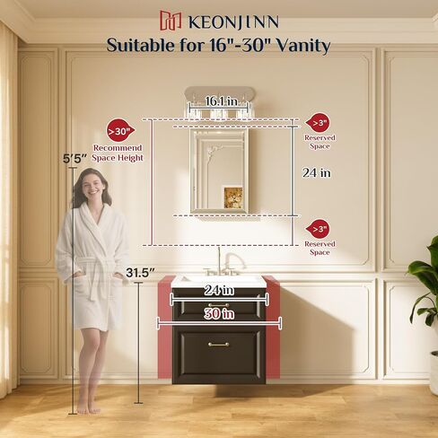 Keonjinn 16" x 24" Brushed Nickel Framed Mirror, Silver Bathroom Mirrors Beveled Edge, Decorative Aluminum Alloy Frame, Tempered Glass, Shatterproof, Modern Farmhouse Rectangular Mirror for Hallway in Saudi Arabia