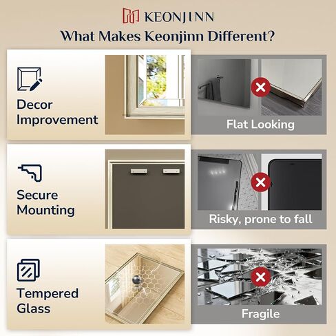 Keonjinn 16" x 24" Brushed Nickel Framed Mirror, Silver Bathroom Mirrors Beveled Edge, Decorative Aluminum Alloy Frame, Tempered Glass, Shatterproof, Modern Farmhouse Rectangular Mirror for Hallway in Saudi Arabia