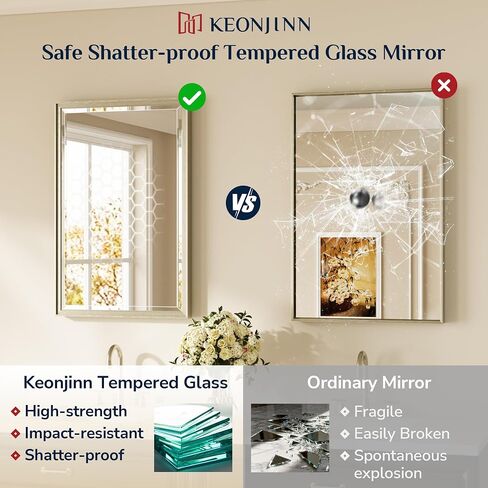 Keonjinn 16" x 24" Brushed Nickel Framed Mirror, Silver Bathroom Mirrors Beveled Edge, Decorative Aluminum Alloy Frame, Tempered Glass, Shatterproof, Modern Farmhouse Rectangular Mirror for Hallway in Saudi Arabia