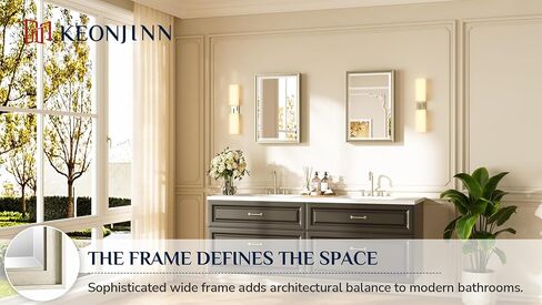 Keonjinn 16" x 24" Brushed Nickel Framed Mirror, Silver Bathroom Mirrors Beveled Edge, Decorative Aluminum Alloy Frame, Tempered Glass, Shatterproof, Modern Farmhouse Rectangular Mirror for Hallway in Saudi Arabia