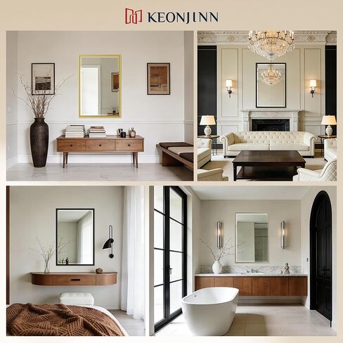 Keonjinn 16" x 24" Brushed Nickel Framed Mirror, Silver Bathroom Mirrors Beveled Edge, Decorative Aluminum Alloy Frame, Tempered Glass, Shatterproof, Modern Farmhouse Rectangular Mirror for Hallway in Saudi Arabia