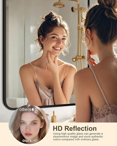 22" x 30" Bathroom Mirror Black Bathroom Mirrors for Over Sink Modern Bathroom Vanity Mirror for Bedroom Entryway or Living, Metal Framed HD Tempered Glass Room Horizontal or Vertical in Kuwait