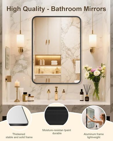 22" x 30" Bathroom Mirror Black Bathroom Mirrors for Over Sink Modern Bathroom Vanity Mirror for Bedroom Entryway or Living, Metal Framed HD Tempered Glass Room Horizontal or Vertical in Kuwait
