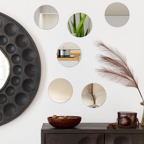 6 Pack Small Mirrors for Crafts 4 Inch Small Round Mirror Self Adhesive Acrylic Mirror for Wall Home Living Room Bedroom Table Centerpieces Wedding DIY Decor(4in/10cm) in Kuwait