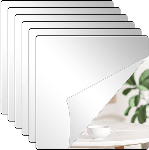 6Pcs Acrylic Mirror Tiles, 8'' x 8'' x 0.07'' Mirror Sheets for Walls Decor, Self-Adhesive Mirror Stickers, Square Mirror Trays Plates for Tables Centerpieces Wedding in Saudi Arabia