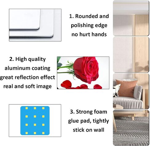 6Pcs Acrylic Mirror Tiles, 8'' x 8'' x 0.07'' Mirror Sheets for Walls Decor, Self-Adhesive Mirror Stickers, Square Mirror Trays Plates for Tables Centerpieces Wedding in Saudi Arabia