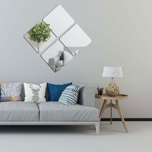 6Pcs Acrylic Mirror Tiles, 8'' x 8'' x 0.07'' Mirror Sheets for Walls Decor, Self-Adhesive Mirror Stickers, Square Mirror Trays Plates for Tables Centerpieces Wedding in Saudi Arabia