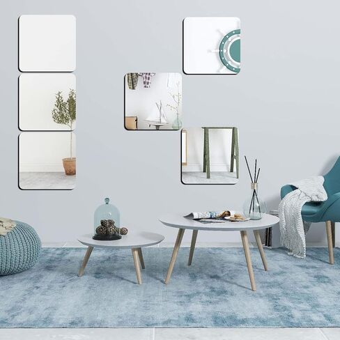 6Pcs Acrylic Mirror Tiles, 8'' x 8'' x 0.07'' Mirror Sheets for Walls Decor, Self-Adhesive Mirror Stickers, Square Mirror Trays Plates for Tables Centerpieces Wedding in Saudi Arabia