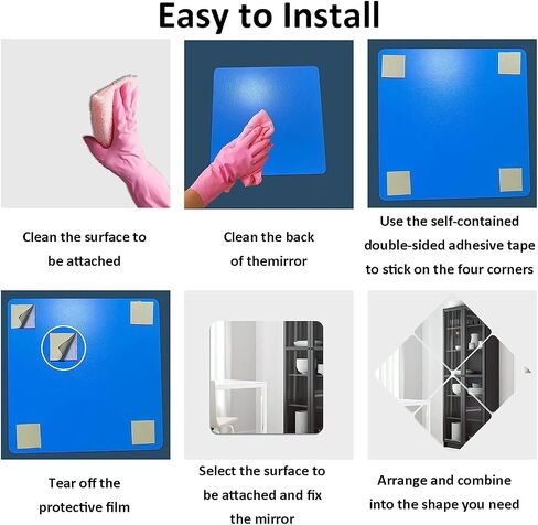 6Pcs Acrylic Mirror Tiles, 8'' x 8'' x 0.07'' Mirror Sheets for Walls Decor, Self-Adhesive Mirror Stickers, Square Mirror Trays Plates for Tables Centerpieces Wedding in Saudi Arabia