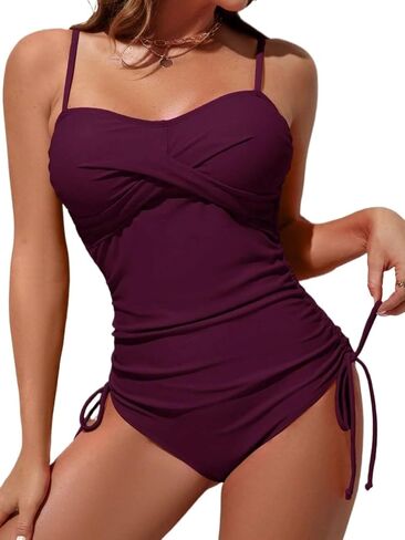 Womens Criss-Cross Spaghetti Strap Full Cup One-Piece Swimsuit - Casual Monokini for Summer Beach Vacation in Kuwait