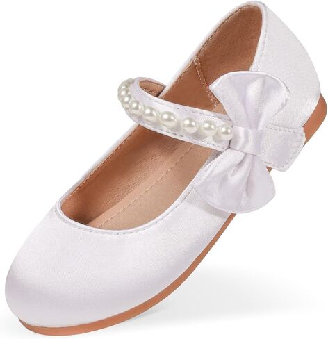MEJORMEN Flower Girl Dress Shoes Mary Jane Ballet Flats Pearl Bowknot Princess Dress Shoes for Wedding Party School in Kuwait