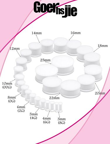 Silicone Ear Gauges Tunnels Plugs for Ears Women Men Earrings Black/White Size 3mm-25mm 8G-1In Double Gage Retainer Stretching Kit Starter Stretchers Expander in Kuwait