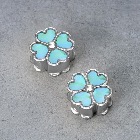 ERKUOO Iridescent Four Leaf Clover Ear Tunnels Plugs 2g to 1 inch Double Flare Heart Shaped Petals Gauges Body Piercing Jewelry Expanders Saddle Stretchers Y2K Cute Trendy Kawaii Aesthetic Fairycore in Kuwait