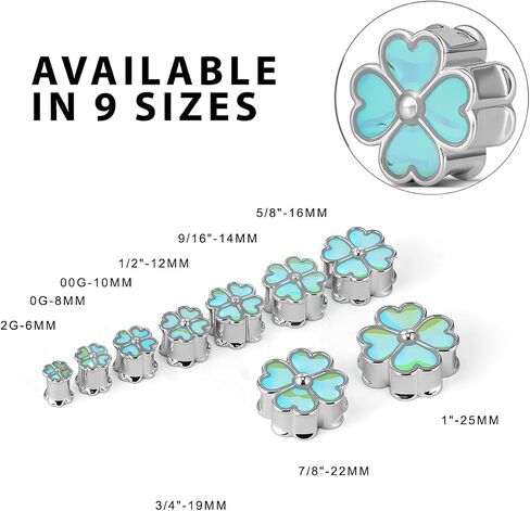 ERKUOO Iridescent Four Leaf Clover Ear Tunnels Plugs 2g to 1 inch Double Flare Heart Shaped Petals Gauges Body Piercing Jewelry Expanders Saddle Stretchers Y2K Cute Trendy Kawaii Aesthetic Fairycore in Kuwait