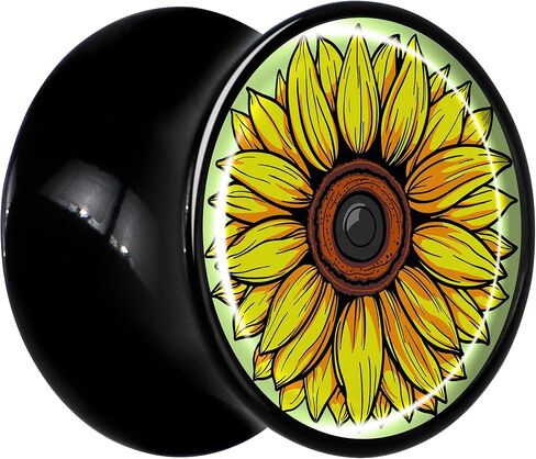 Body Candy 2PC Black Acrylic Blossom Creation Sunflower Saddle Plugs Double Flare Plug Ear Plug Gauges in Kuwait
