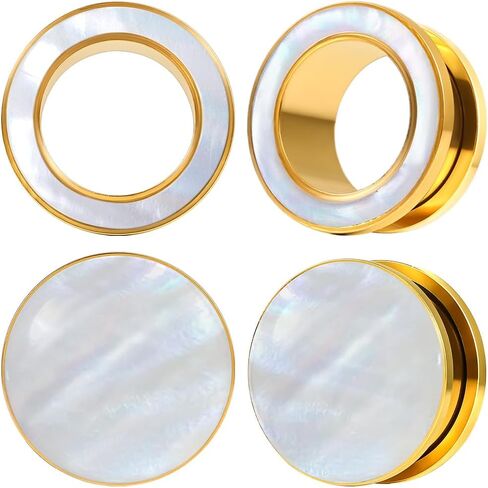 Shell Opal Ear Gauges Hollow Solid Tunnels Plugs 2 Pairs/4Pcs Hypoallergenic Stainless Steel 0g 2g 00 Taper Piercing Expander Stretchers Body Piercing Jewelry in Saudi Arabia