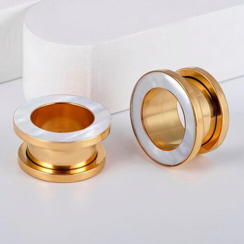 Shell Opal Ear Gauges Hollow Solid Tunnels Plugs 2 Pairs/4Pcs Hypoallergenic Stainless Steel 0g 2g 00 Taper Piercing Expander Stretchers Body Piercing Jewelry in Saudi Arabia