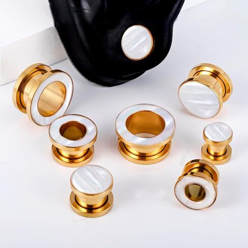 Shell Opal Ear Gauges Hollow Solid Tunnels Plugs 2 Pairs/4Pcs Hypoallergenic Stainless Steel 0g 2g 00 Taper Piercing Expander Stretchers Body Piercing Jewelry in Saudi Arabia