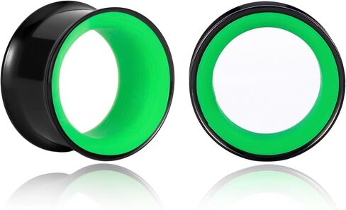 Ear Gauges 2G(6mm)-1"(25mm) Hollow 316L Stainless Steel Double Flared Ear Plugs Tunnels Stretcher Body Piercing Earring Jewelry for Women Men (Black Green, 8mm(0G)) in Kuwait