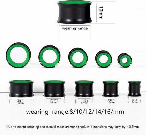 Ear Gauges 2G(6mm)-1"(25mm) Hollow 316L Stainless Steel Double Flared Ear Plugs Tunnels Stretcher Body Piercing Earring Jewelry for Women Men (Black Green, 8mm(0G)) in Kuwait