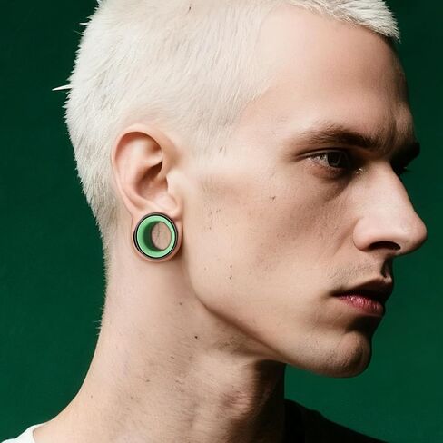 Ear Gauges 2G(6mm)-1"(25mm) Hollow 316L Stainless Steel Double Flared Ear Plugs Tunnels Stretcher Body Piercing Earring Jewelry for Women Men (Black Green, 8mm(0G)) in Kuwait