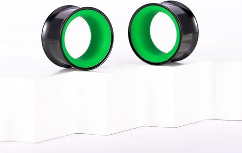 Ear Gauges 2G(6mm)-1"(25mm) Hollow 316L Stainless Steel Double Flared Ear Plugs Tunnels Stretcher Body Piercing Earring Jewelry for Women Men (Black Green, 8mm(0G)) in Kuwait