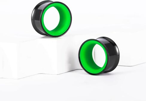 Ear Gauges 2G(6mm)-1"(25mm) Hollow 316L Stainless Steel Double Flared Ear Plugs Tunnels Stretcher Body Piercing Earring Jewelry for Women Men (Black Green, 8mm(0G)) in Kuwait