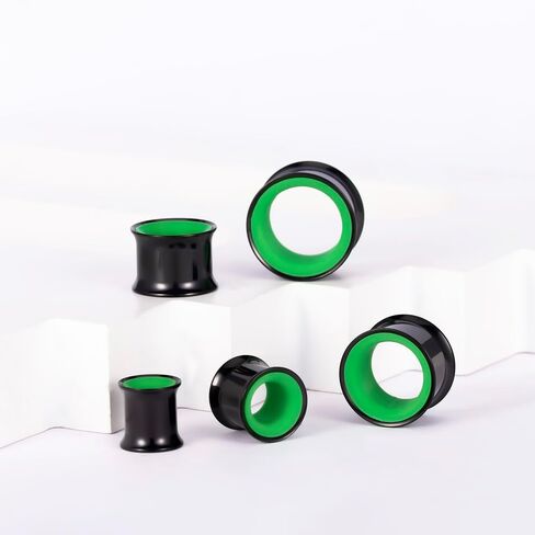 Ear Gauges 2G(6mm)-1"(25mm) Hollow 316L Stainless Steel Double Flared Ear Plugs Tunnels Stretcher Body Piercing Earring Jewelry for Women Men (Black Green, 8mm(0G)) in Kuwait