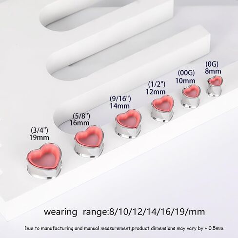 Heart Shape Ear Tunnels Plugs 316 Stainless Steel Heart Hollow Double Flared Ear Gauges Tunnels Stretcher Body Piercing Earring Jewelry for Women Men 8mm-19mm (Silver Pink, 19mm(3/4")) in Kuwait