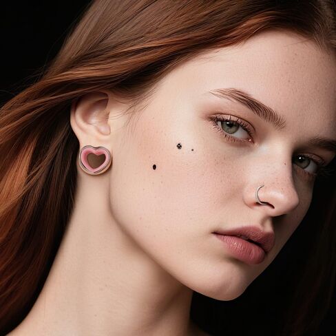Heart Shape Ear Tunnels Plugs 316 Stainless Steel Heart Hollow Double Flared Ear Gauges Tunnels Stretcher Body Piercing Earring Jewelry for Women Men 8mm-19mm (Silver Pink, 19mm(3/4")) in Kuwait
