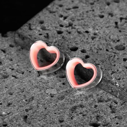 Heart Shape Ear Tunnels Plugs 316 Stainless Steel Heart Hollow Double Flared Ear Gauges Tunnels Stretcher Body Piercing Earring Jewelry for Women Men 8mm-19mm (Silver Pink, 19mm(3/4")) in Kuwait