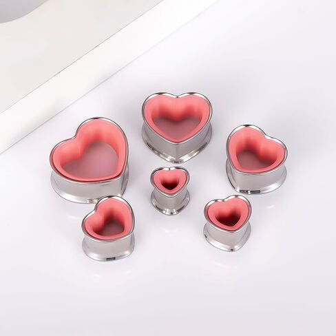 Heart Shape Ear Tunnels Plugs 316 Stainless Steel Heart Hollow Double Flared Ear Gauges Tunnels Stretcher Body Piercing Earring Jewelry for Women Men 8mm-19mm (Silver Pink, 19mm(3/4")) in Kuwait