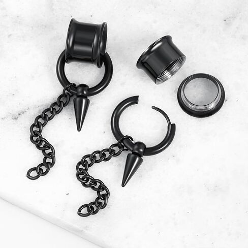 Aienid 2 Pcs Stainless Steel Dangle Gauges, 6mm-20mm Ear Tunnels Plugs Expander Plugs Stretcher Piercing Body Jewelry for Men Women in Saudi Arabia