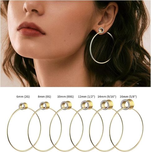 Aienid Large Hoop Ear Gauges Double Flare Ear Tunnels Expander Gold Dangle Gauges Plugs Stretcher Stainless Steel Piercing Jewelry CZ in Saudi Arabia